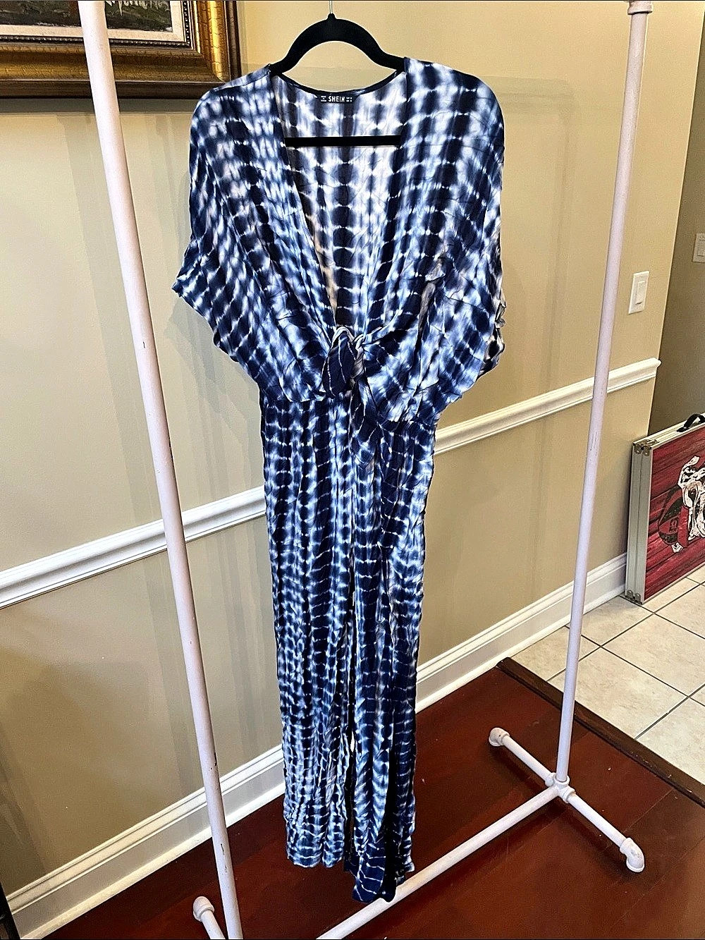 SHEIN Tie-Dye Wide Leg Jumpsuit in Blue & White Size Medium